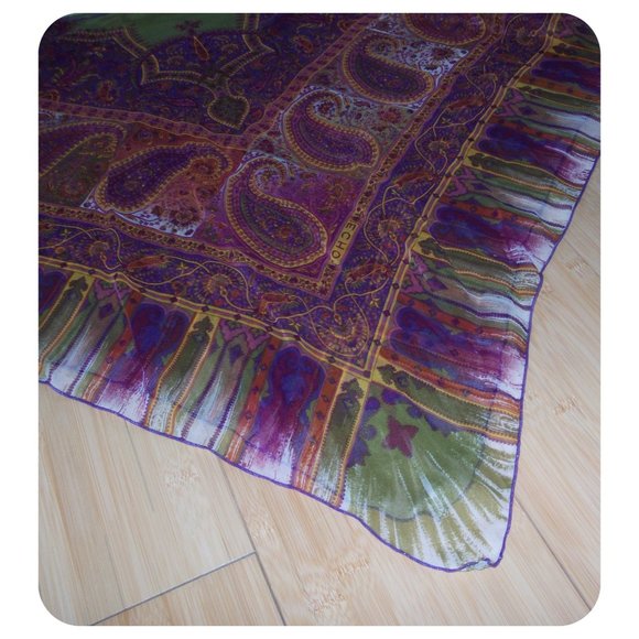 ECHO 100% Silk Handkerchief Scarf Blouse Poncho - Picture 12 of 14